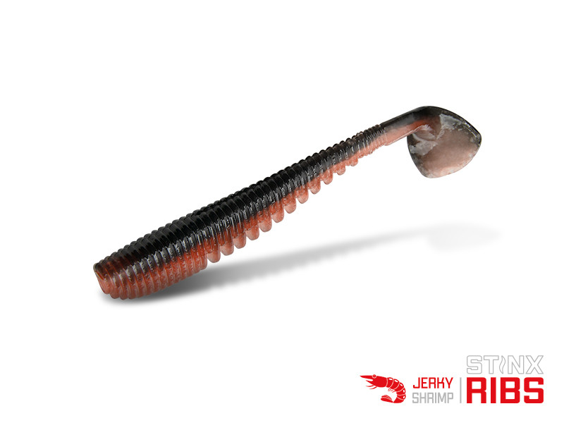 Delphin B! StinxRIBS Shrimp 5cm JERKY, CMF Bass, Soft plastic for bass Fishing, Paddle tail lures