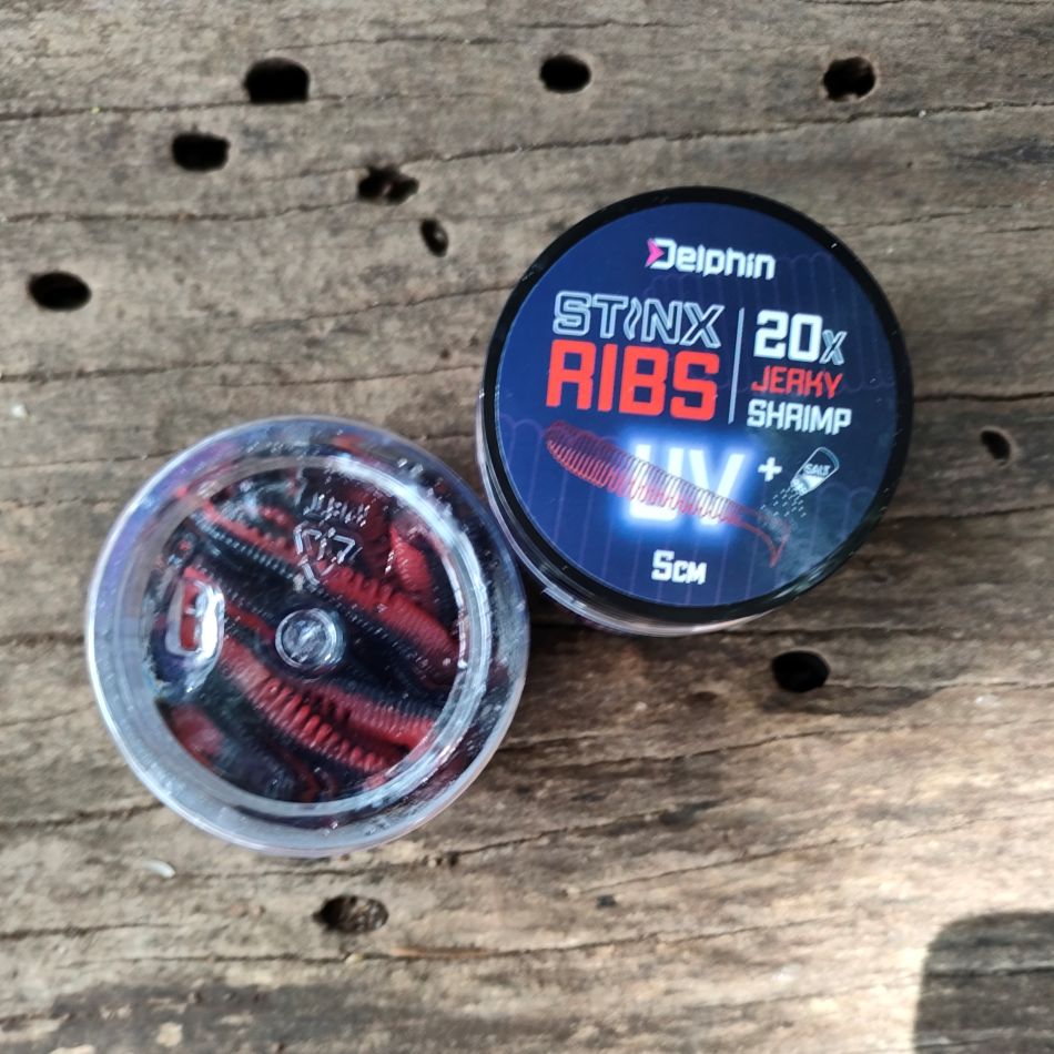 Delphin B! StinxRIBS Shrimp 5cm JERKY, CMF Bass, Soft plastic for bass Fishing, Paddle tail lures