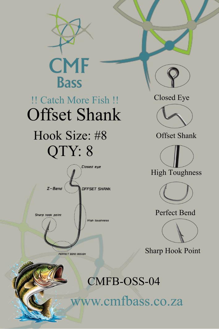 CMF Bass Offset Shank Hooks Size 8, CMF Bass Offset Shank Hooks, Bass Tackle, Bass Hooks, Bass Fishing CMF Bass